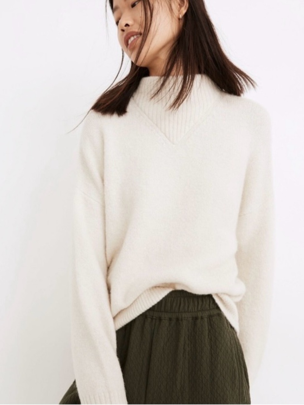 Madewell Dillon Mockneck Pullover Sweater Womens XXS Ivory Knit Wool Alpaca